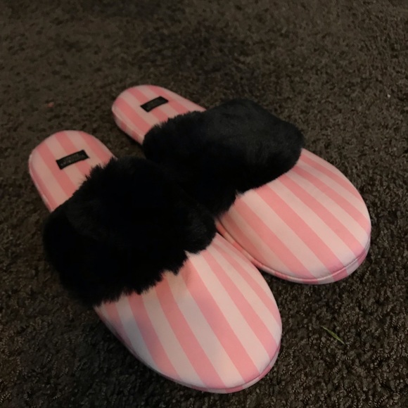 Victorias Secret PINK Slide on Fuzzy Slippers Black Orchid Victorias Secret PINK Slide on Fuzzy Slippers Black Orchid